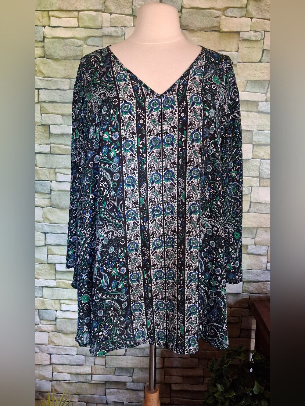 Cato Blue Green Black Paisley V-Neck Tunic